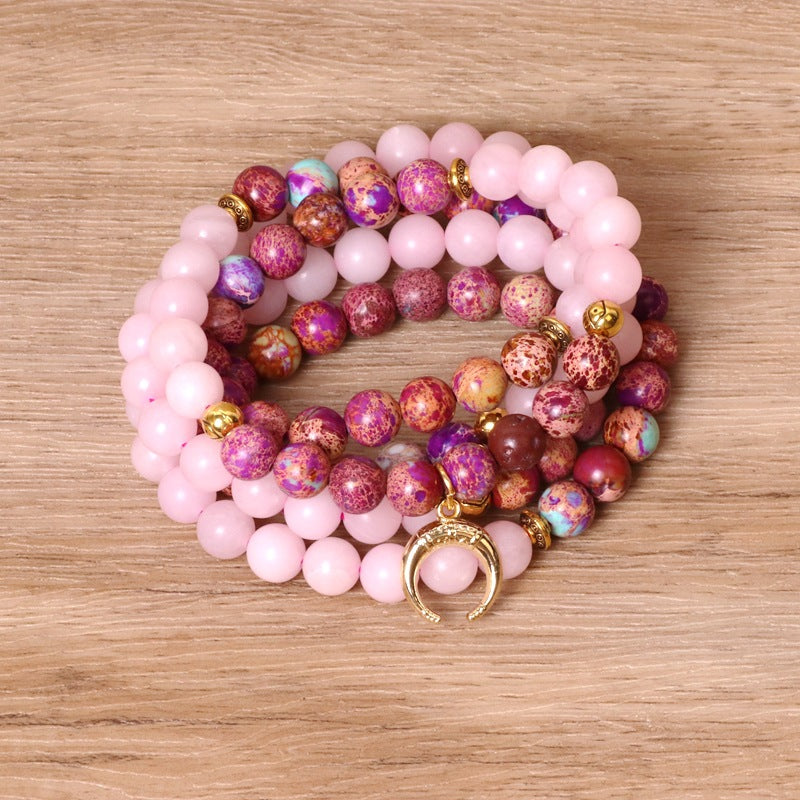 Pink 108 Beaded Elastic Bracelet