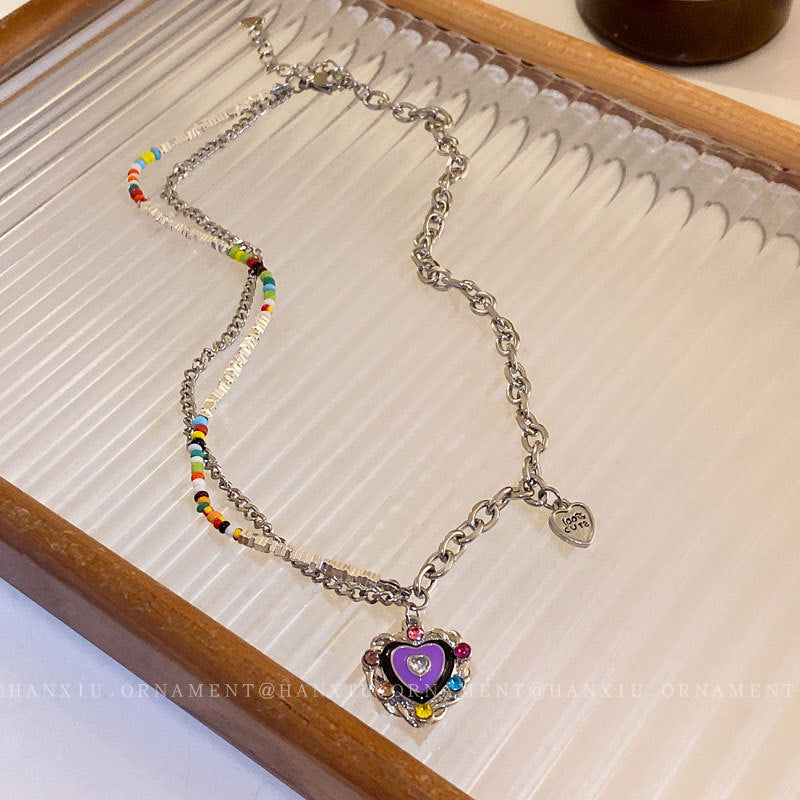 Colorful Drip Oil Diamond Love Necklace