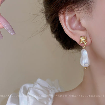 Silver Needle Irregular Pearl Earrings