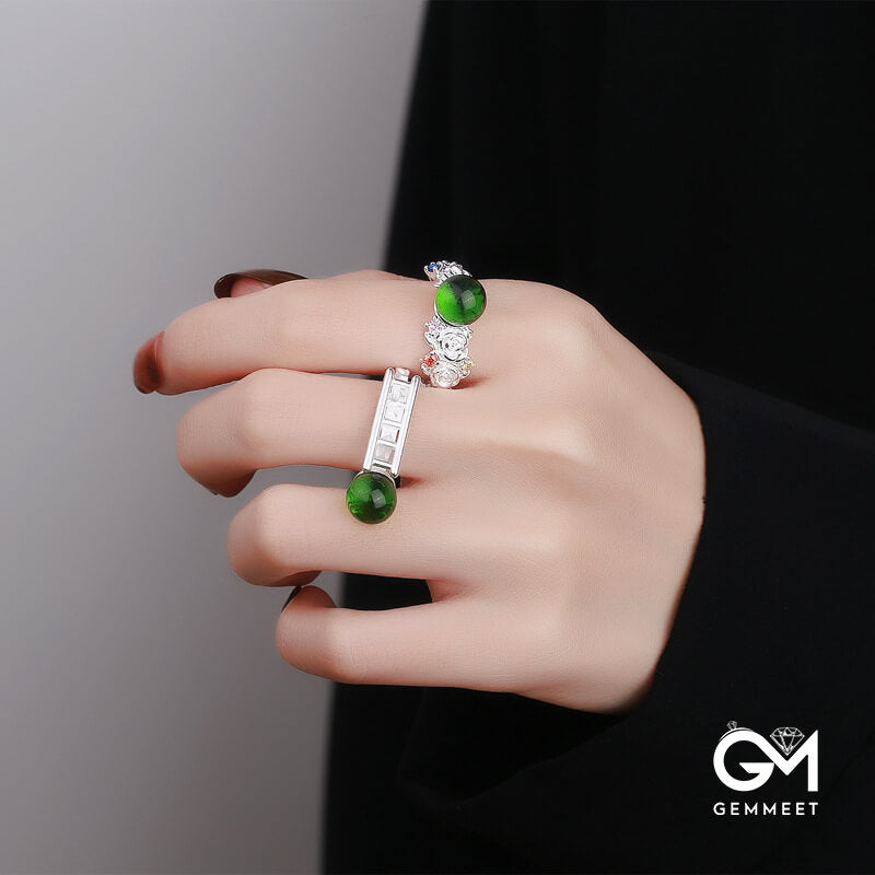 Green Crystal Colored Irregular Opening Ring