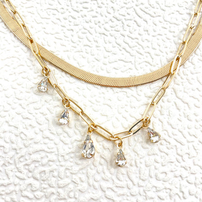 Snake Bone Hollow Water Drop Zircon Double Necklace