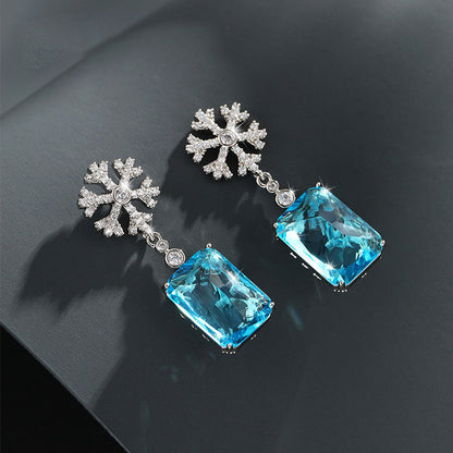 French Geometric Square Snowflake Zircon Earrings for Women