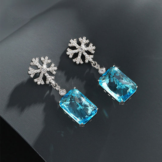 French Geometric Square Snowflake Zircon Earrings for Women