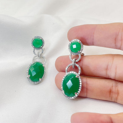 Double Green Zircon Hoop Earrings