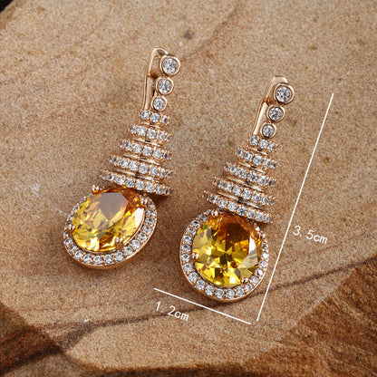 Oval Christmas Tree Full Zircon Drop Earrings for Women