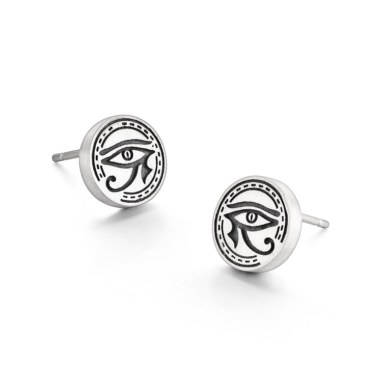 Round Eye Of Horus Sterling Silver Stud Earrings