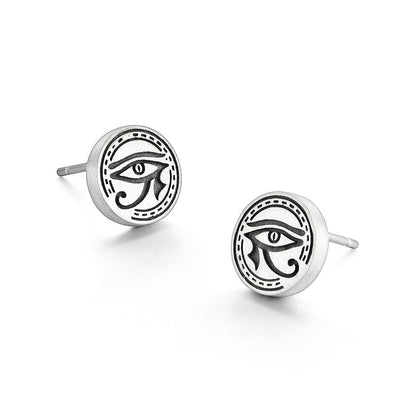 Round Eye Of Horus Sterling Silver Stud Earrings