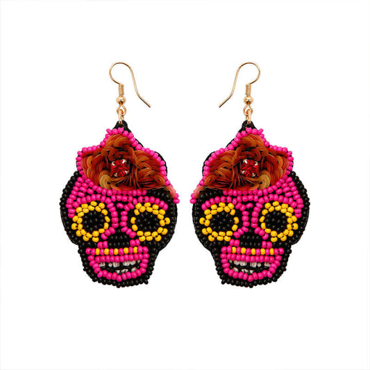Halloween Punk Style Hand-woven Hand-made Personalized Sequins and Rice Bead Earrings
