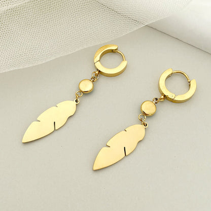 Feather Simple Fashion Trend Design Sense of All Matching Stainless Steel Earrings