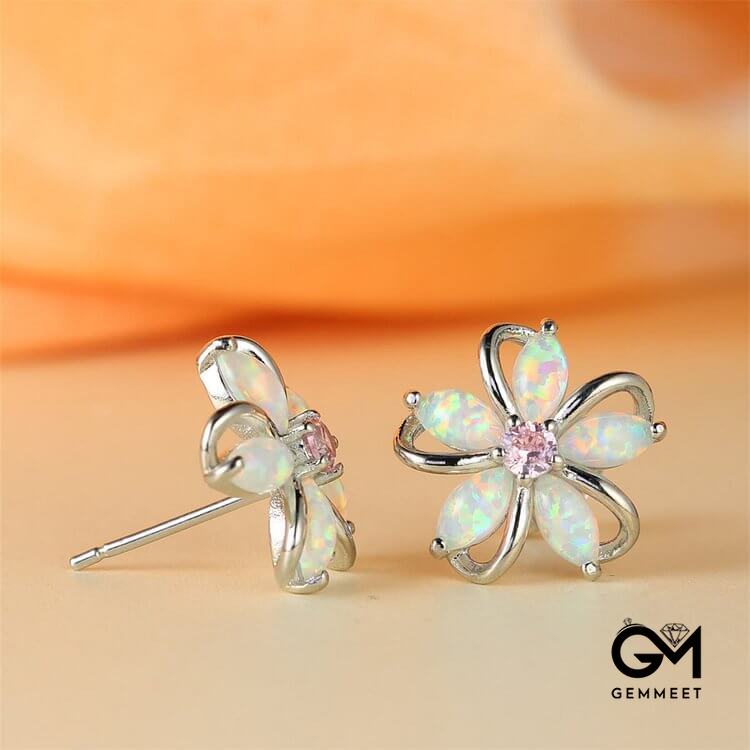 Opal Zircon Cherry Blossom Shaped Earrings