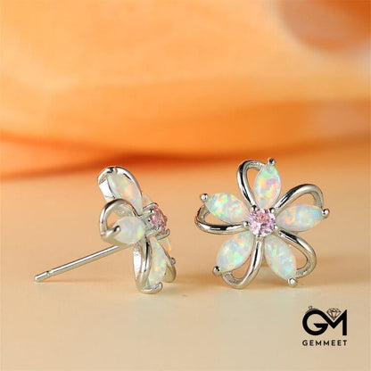 Opal Zircon Cherry Blossom Shaped Earrings