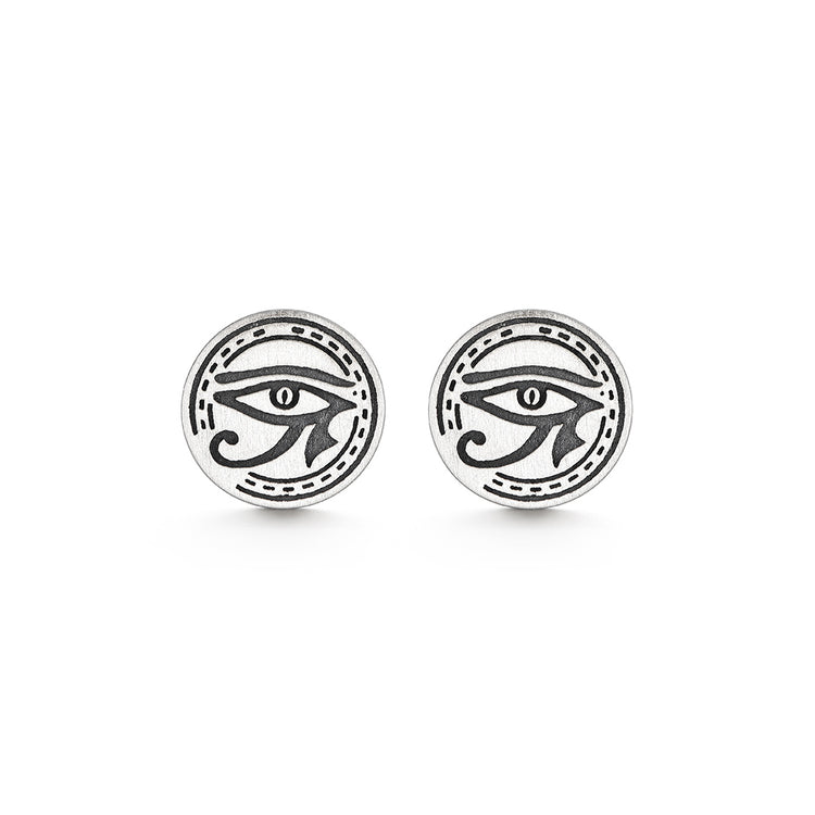 Round Eye Of Horus Sterling Silver Stud Earrings
