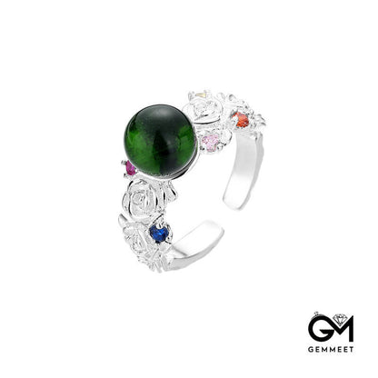 Green Crystal Colored Irregular Opening Ring