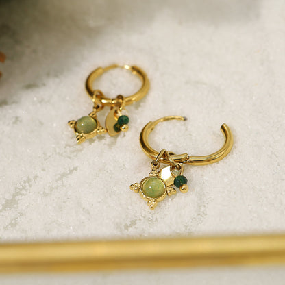 Green Stone Gold-plated Titanium Steel Earrings