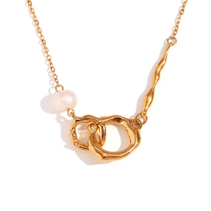 Stainless Steel Pearl Double Buckle Necklace