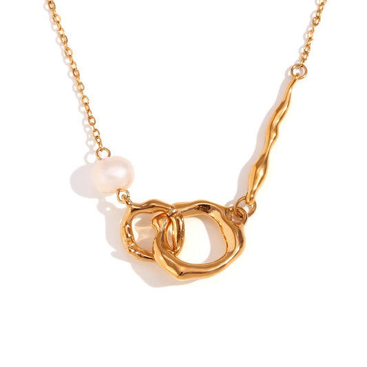 Stainless Steel Pearl Double Buckle Necklace