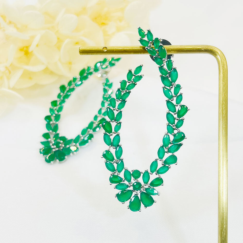 Oval Wheat Ears Emerald Earrings