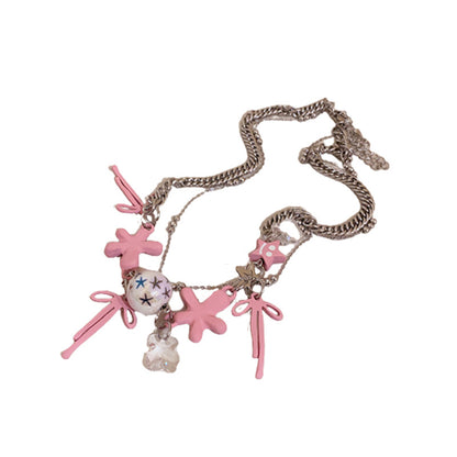 Five-pointed Bow Bear Double Necklace