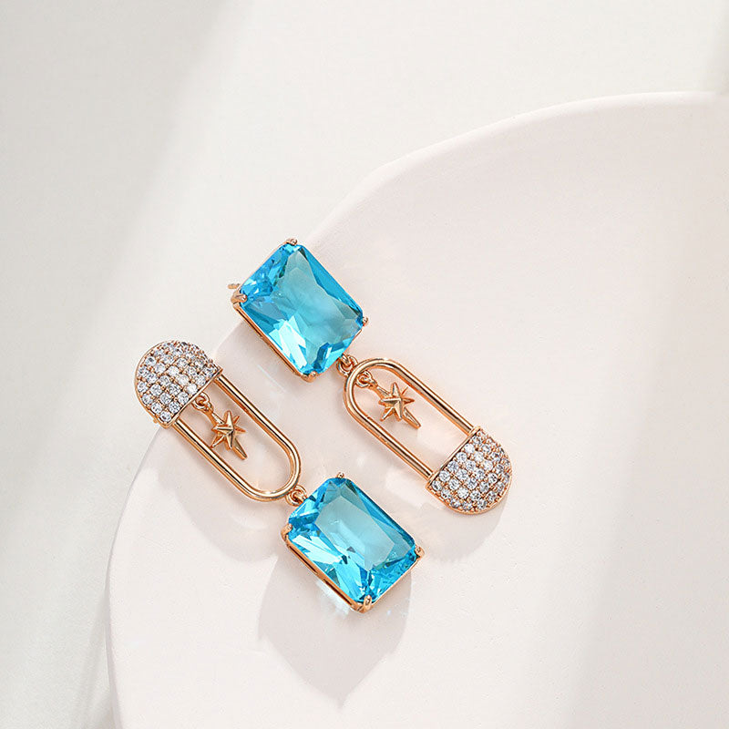 Square Zirconia Asymmetrical Stud Earrings for Women