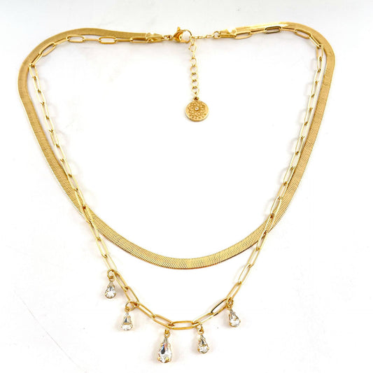 Snake Bone Hollow Water Drop Zircon Double Necklace