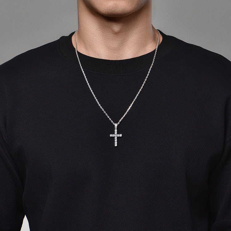 Sterling Silver Cross Zircon Pendants Necklace