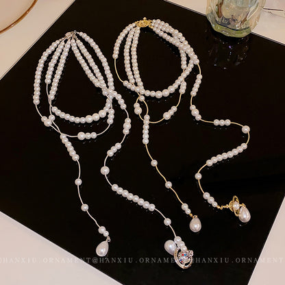 Multi-layer Zircon Pearl Saturn Necklace