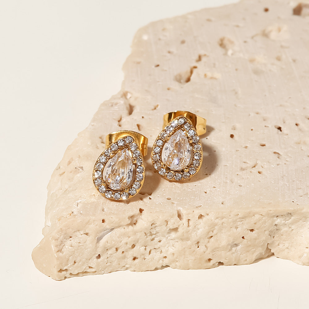 Stainless Steel Inlaid White Zircon Earrings