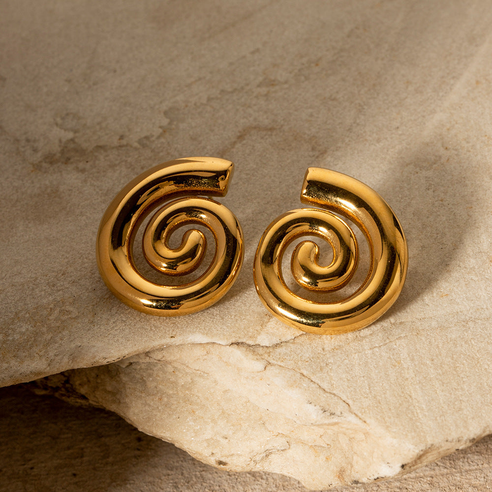 Gold Stainless Steel Spiral Thread Earrings