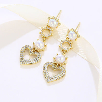 Micropaved Zirconia Heart-shaped Imitation Pearl Earrings