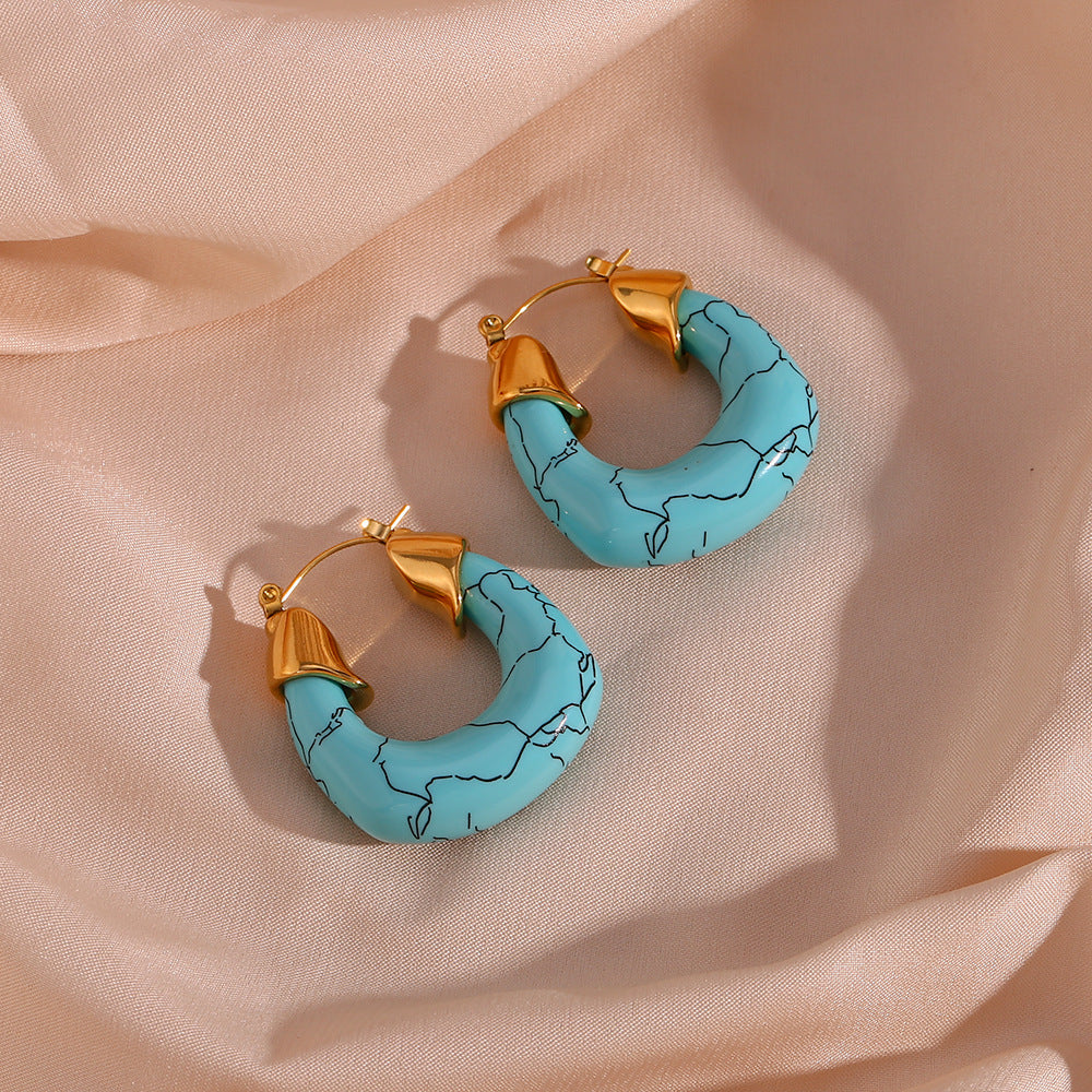 Stainless Steel Acrylic Turquoise U-shaped Earrings
