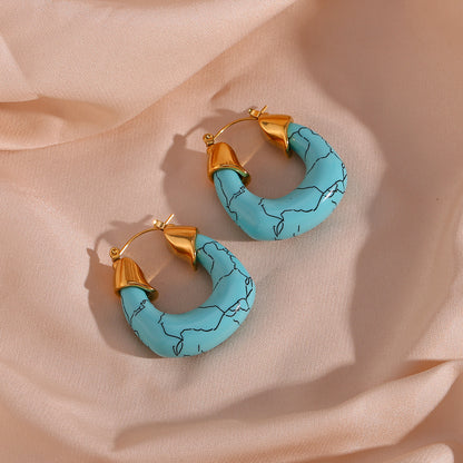 Stainless Steel Acrylic Turquoise U-shaped Earrings