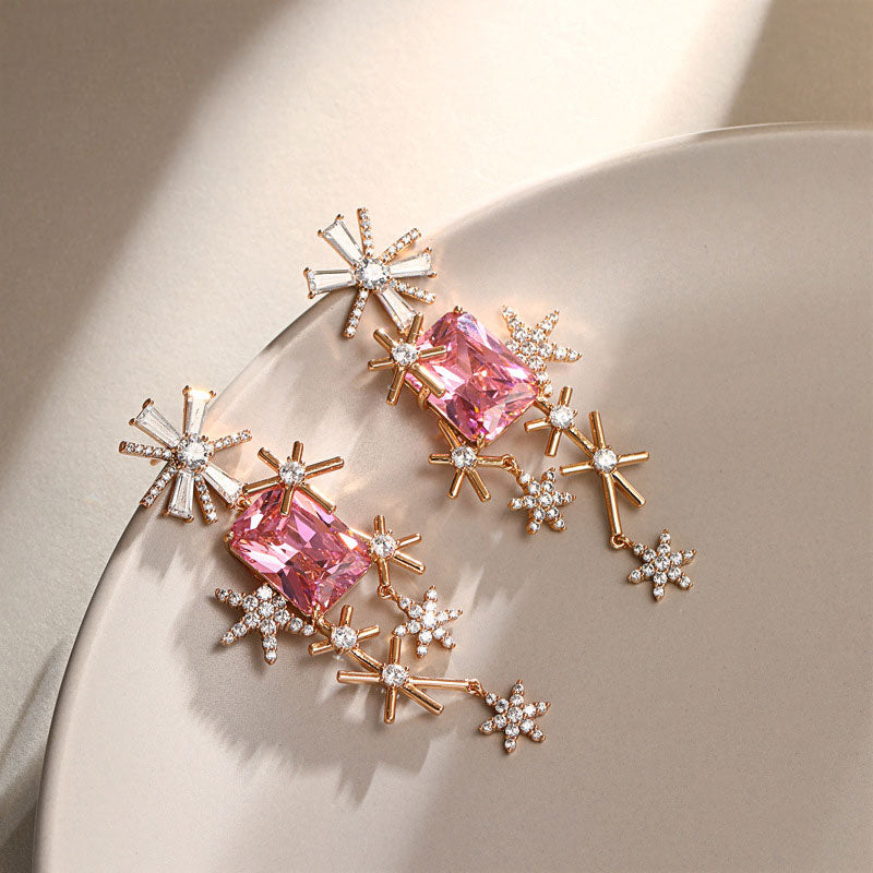 Brilliant Inlaid Zirconia Elegance Long Earrings