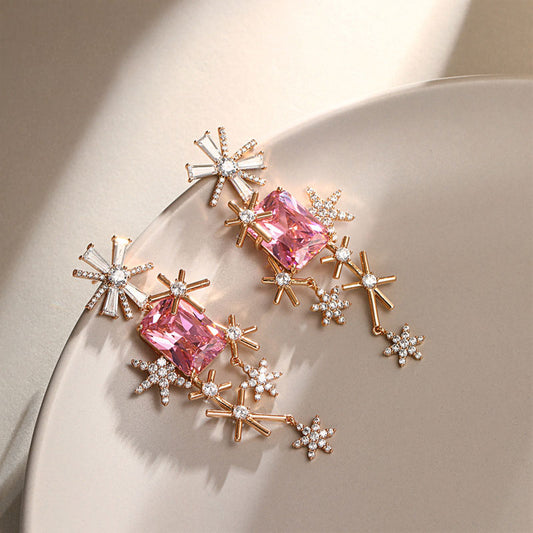 Brilliant Inlaid Zirconia Elegance Long Earrings