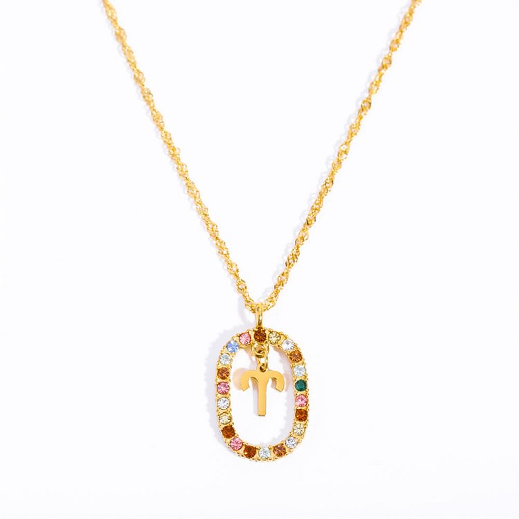 Zircon Openwork Oval Constellation Zodiac Necklace