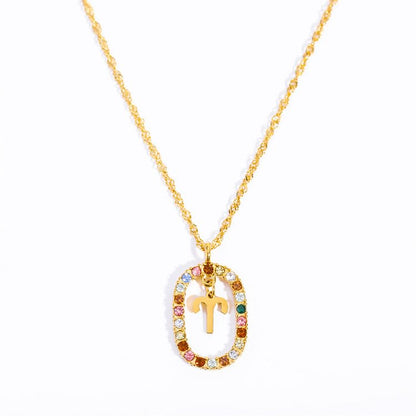 Zircon Openwork Oval Constellation Zodiac Necklace