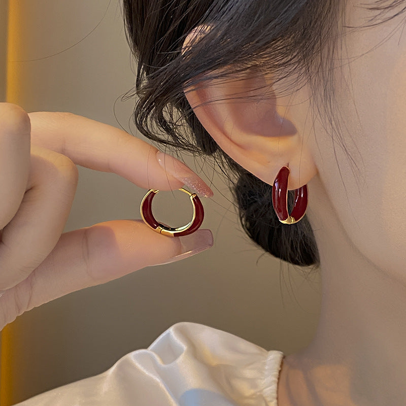 Red Drop Glaze Hoop Earrings