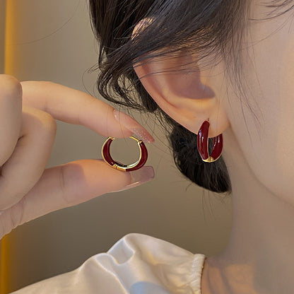 Red Drop Glaze Hoop Earrings