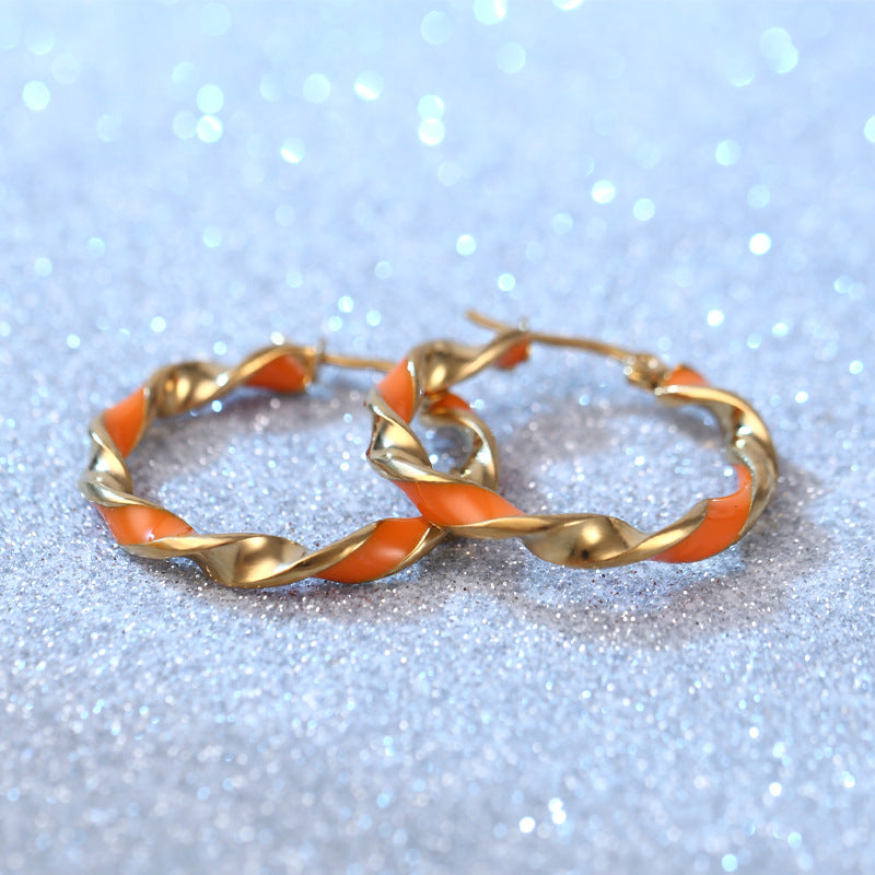 Sensei Sweet Round Ring Drop Orange Glue Stainless Steel Earrings