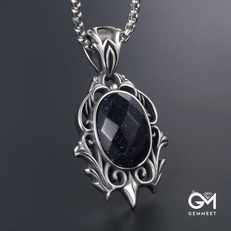 Titanium Steel Blue Sand Stone Drop Necklace