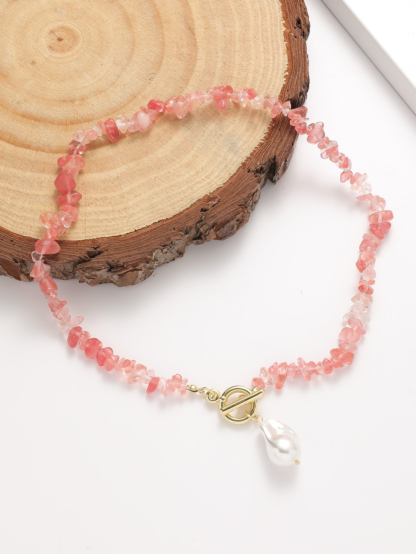 Pink Irregular Full Stones Link Necklace