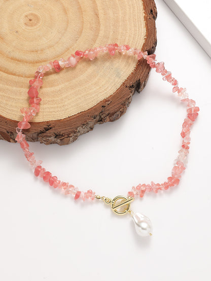 Pink Irregular Full Stones Link Necklace