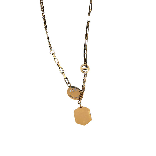 Fashion Personality Polygon Square Brand Smiley Face Titanium Steel Necklace