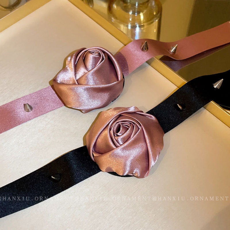 Fabric Rose Studded Punk Necklace