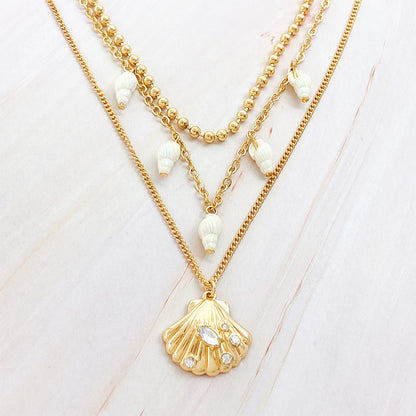 Three-tiered Shell and Conch Necklace