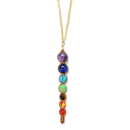Chakra Colorful Stones Healing Rope Chain Necklace