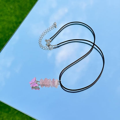 Butterfly Tassel Leather Wax Thread Necklace