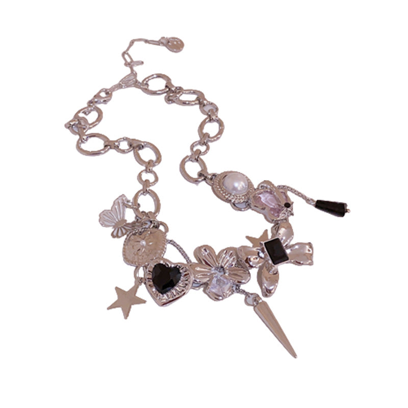 Zircon pearl five-pointed star bow conical necklace