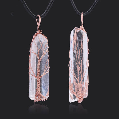 Rose Gold Hand Wound Crystal Pillar Necklace