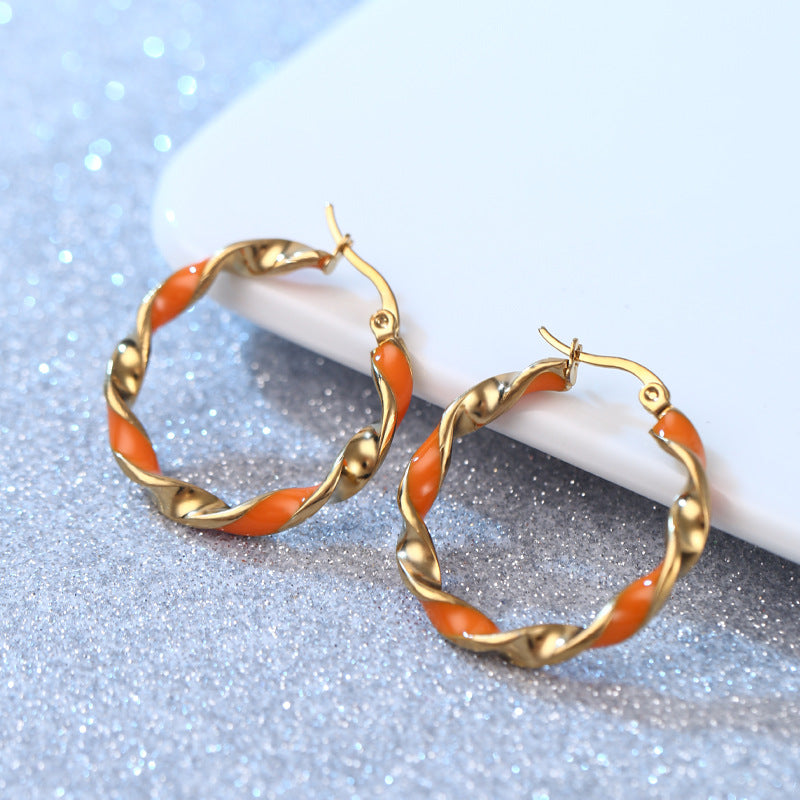 Sensei Sweet Round Ring Drop Orange Glue Stainless Steel Earrings