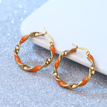 Sensei Sweet Round Ring Drop Orange Glue Stainless Steel Earrings